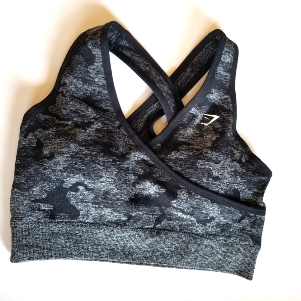 Gymshark Adapt Camo Sports Bra Xs S Racerback black gray